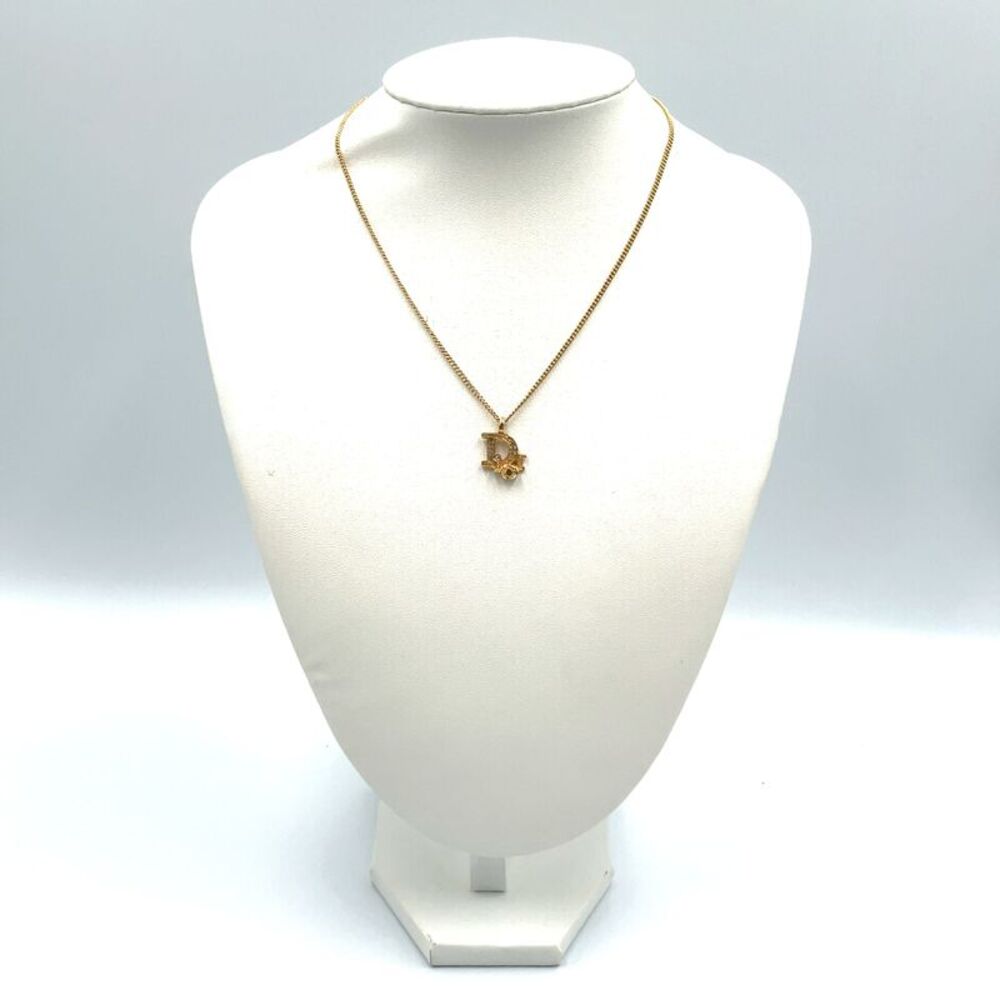 Christian Dior Rhinestone Logo Necklace Gold - Picture 8 of 8